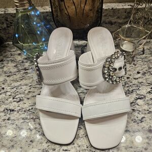 Karl Lagerfeld White Sandals with Embellished Buckle